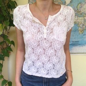 White Floral Lace Top Button Up Flower Crochet